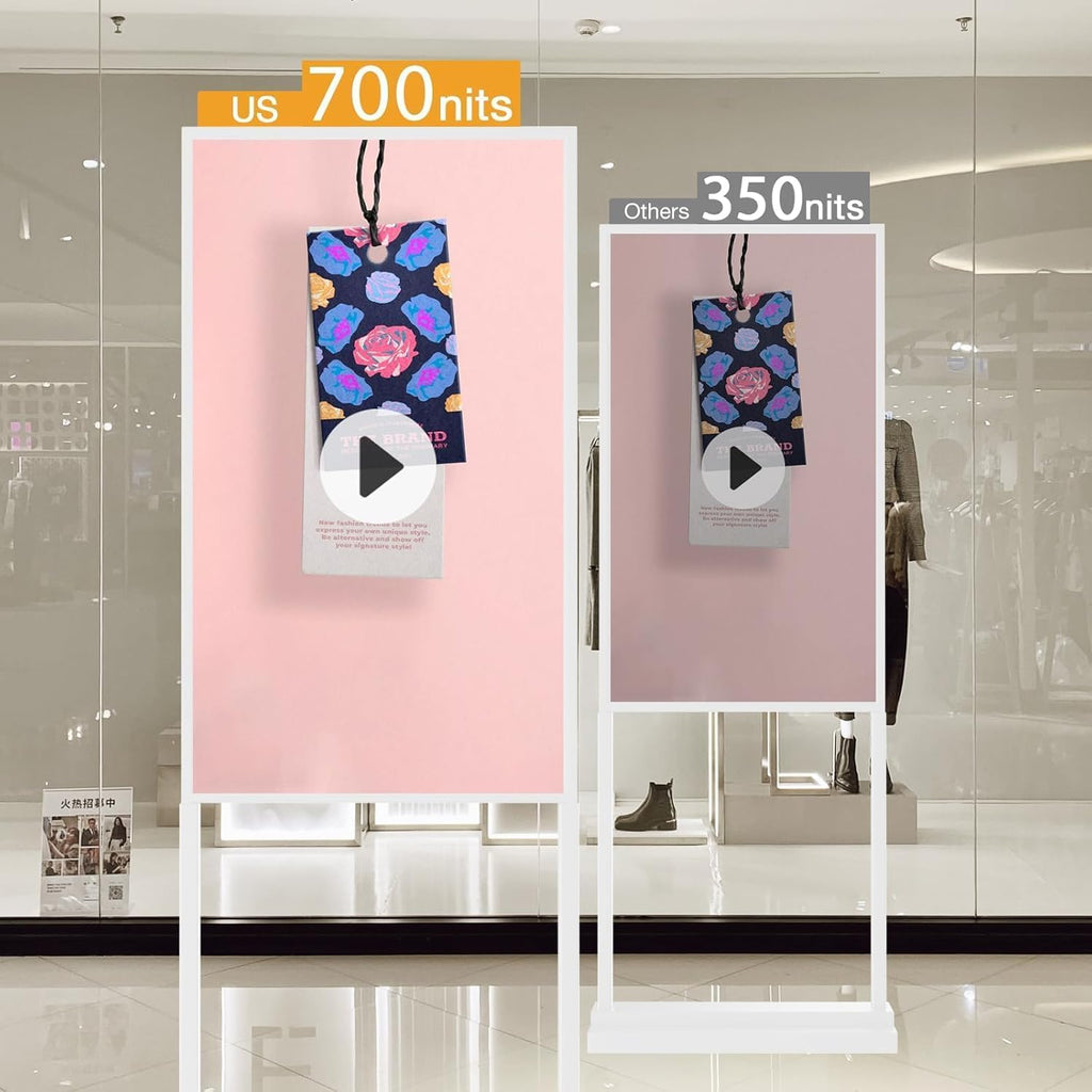 32 inch Digital Signage Kiosk 700 nits FHD Ultra-Bright Advertising Screen Floor Standing Digital Poster for Retail Displays and Trade Show Display Free Web Content Editor Android USB
