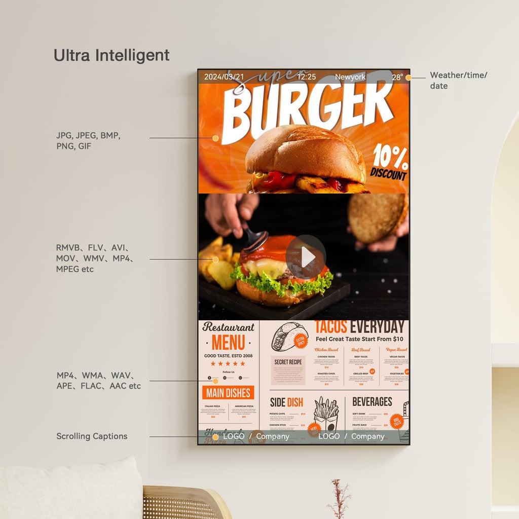 50" Digital Signage Display 1000-Nit 4K UHD Commercial Screen