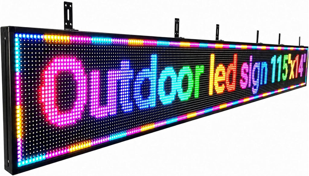 P10 Outdoor Led Sign Programmable Scrolling Digital Display Screen Message Board Bar Custom WiFi Control Store Advertising Open Sign for Businesses Electronic Full Color Word Light (115"x14")