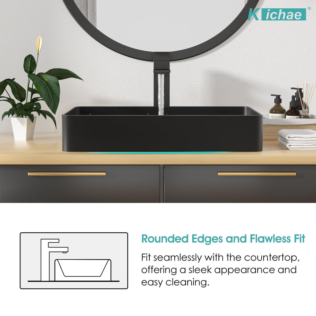 Kichae 16"x12" Vessel Sink Rectangle - Modern Above Matte Black Porcelain Ceramic Bathroom Vessel Vanity Sink Bowl Art Basin