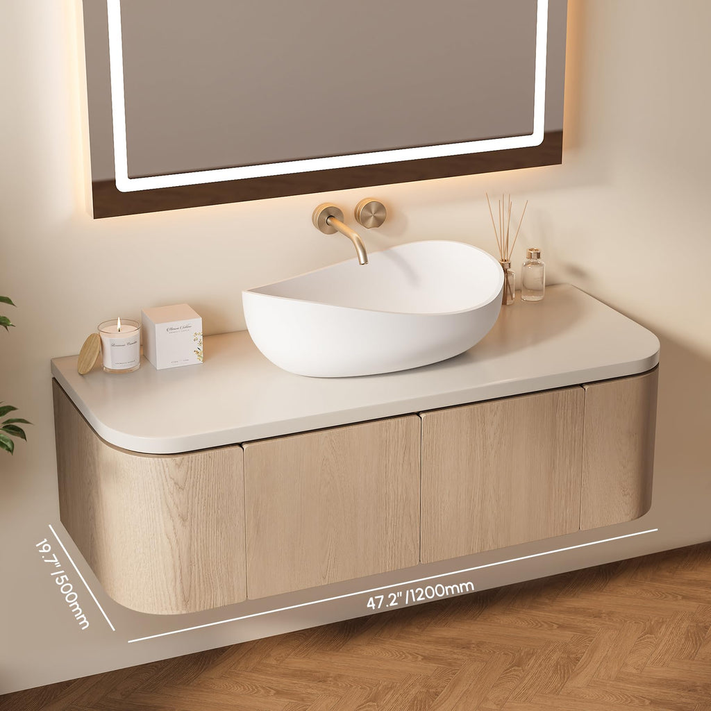 22.44'' Stone Resin Bathroom Vessel Sink, Glossy White