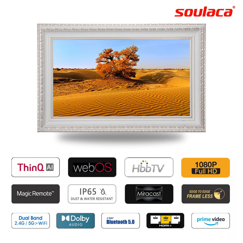 Soulaca 55 inches Smart Waterproof Mirror TV 4K UHD webOS Built-in ATSC DTV Tuner Voice Control, Large Bathroom & Indoor Hotel Resort Television Wall-Mount Big Screen Pool