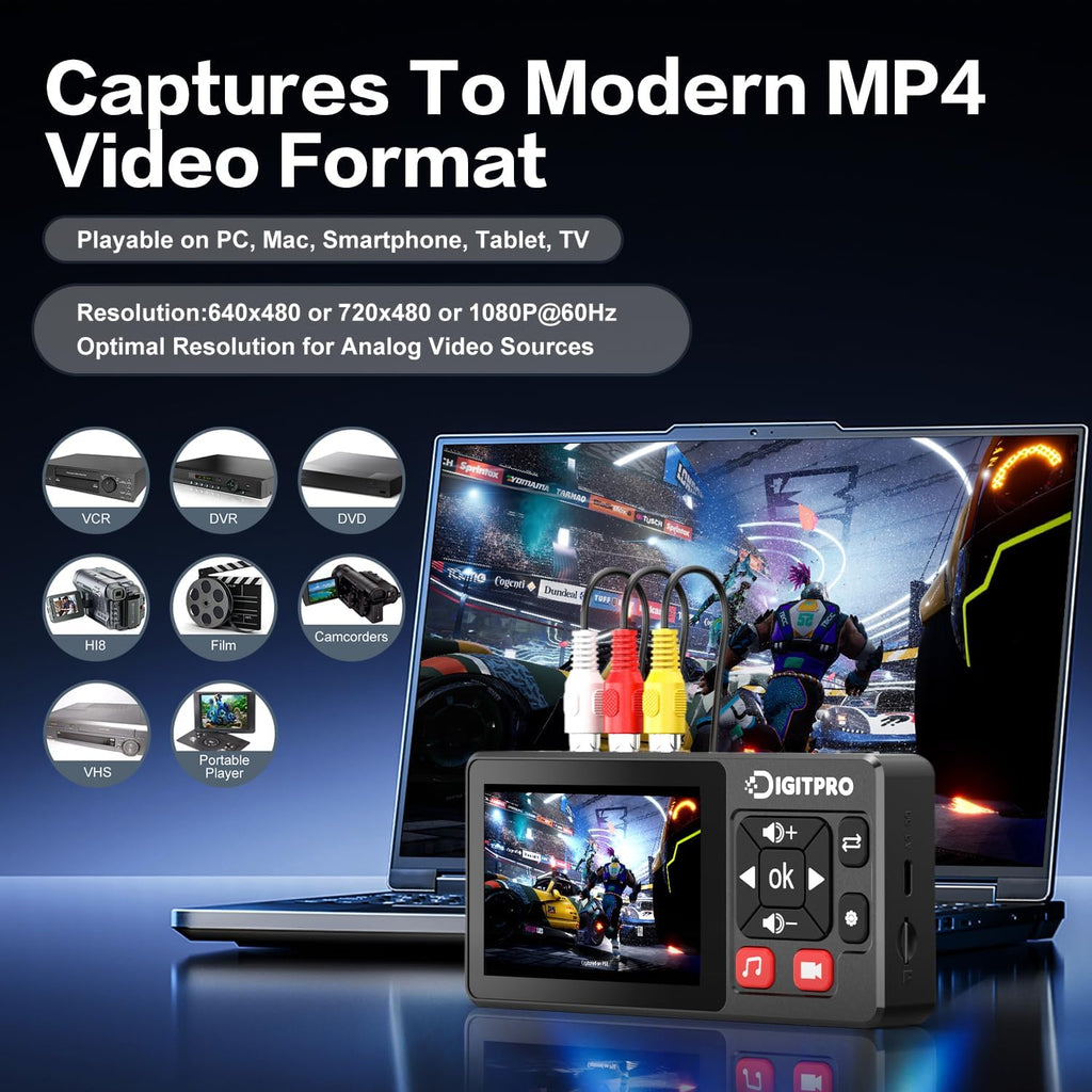VHS to Digital Converter, HD Video to Digital Converter Recorder with Remote, Convert Record Analog Video Audio from VHS/VCR, DVR/DVD/Hi8/Mini DV/Camcorder/Gaming Consolesï¼Tapes Players Needed)