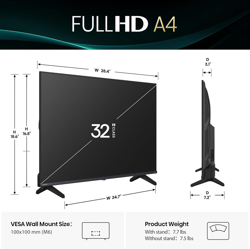 Hisense 32-Inch Class A4 Series FHD 1080p Smart Fire TV (32A4NF, 2025 Model) - DTS Virtual: X, Slim Bezel Design, Alexa Built in