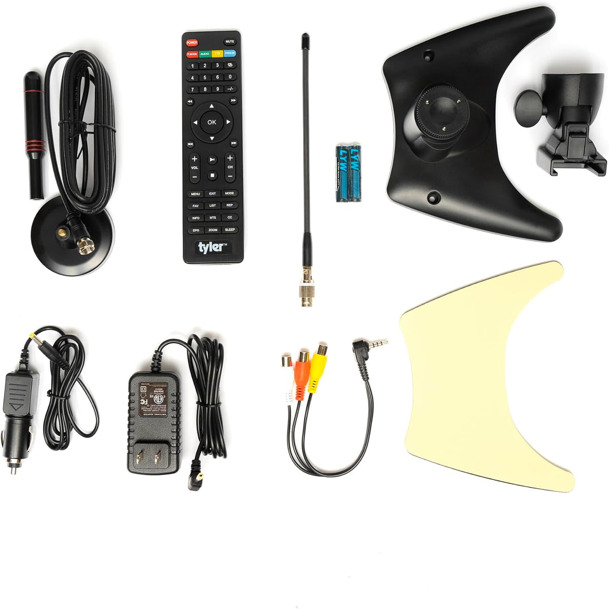 Tyler 14â Portable TV LCD Monitor 1080P Rechargeable Lithium Battery Operated, 2 Antenna, HDMI, USB, RCA, FM Radio, Digital Tuner, AV Inputs, AC/DC, TV Stand and Remote Control for Car Travel