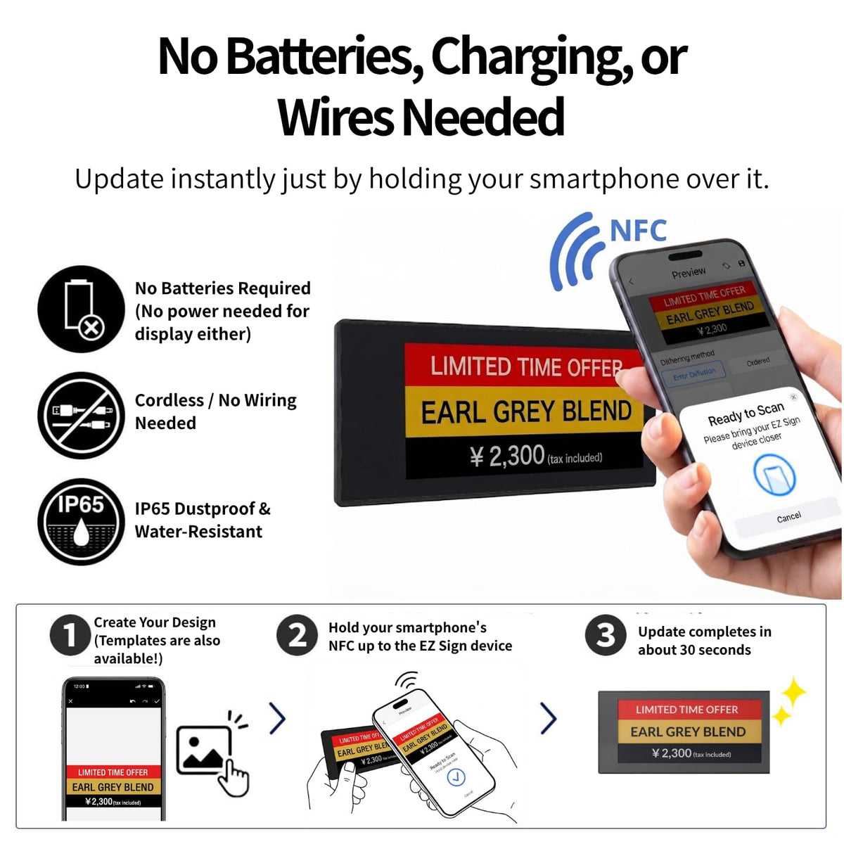 [Santek] EZ Sign NFC E-Paper Display â No Battery, Ultra-Thin 0.13â, Rewritable 4-Color Digital Display, App-Controlled (iOS/Android/PC), IP65 (Silver, 2.9" 6pcs, No Stand and Clip Included)