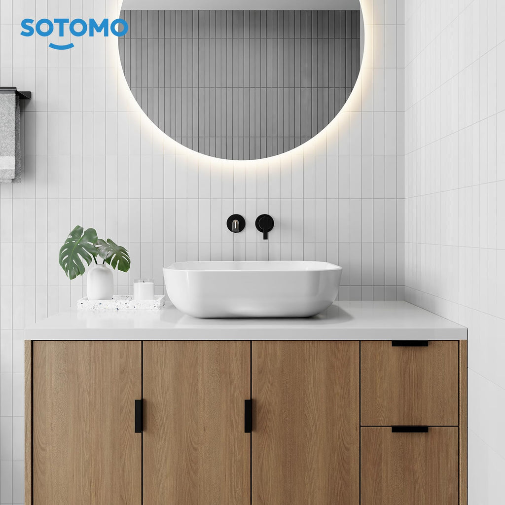 Matte Black Bathroom Vessel Sink Rectangular, 19.7â x 15.4â x 5.5â, Modern Countertop Bathroom Sink with Drainage Design, Above Counter Ceramic Basin for Powder Room - MJ-695