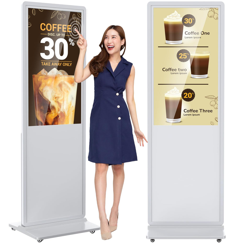 32 inch Indoor Digital Signage LCD Screen IPS Floor Standing Digital Kiosks Interactive Displays with WiFi HDMI/USB Input Auto AD Player, Android OS Black