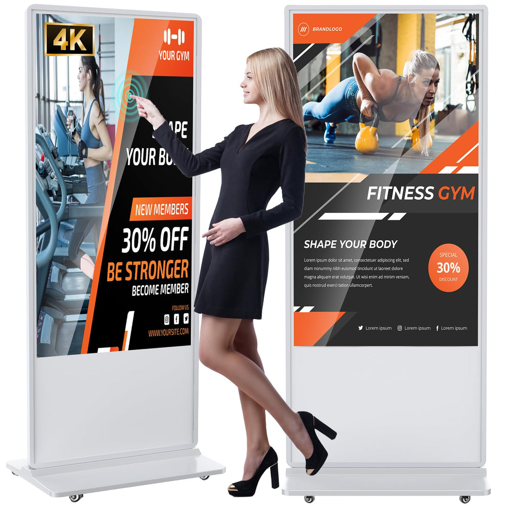32 inch Indoor Digital Signage LCD Screen IPS Floor Standing Digital Kiosks Interactive Displays with WiFi HDMI/USB Input Auto AD Player, Android OS Black