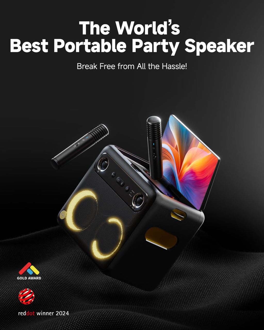 Ikarao Karaoke Machine with Microphone Stand, Portable Bluetooth Speaker for Party, Backyard, Karaoke System with 2 Wireless Microphone for Adults Kids, for Women, Men, Singing Lovers