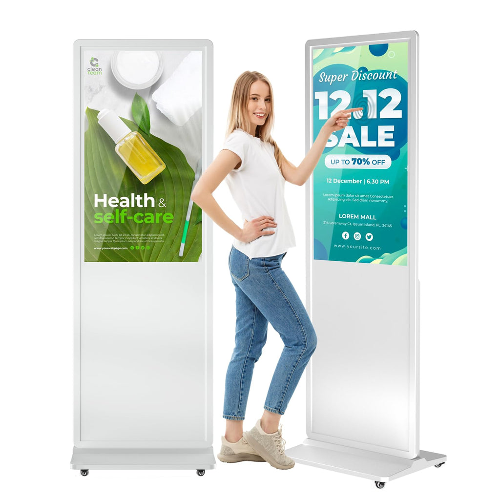 MWE 43 Inch Indoor Floor Standing Digital Signage Advertising Display Kiosk LCD Screen Commercial Totem Android System Vertical Poster with Auto Media Player