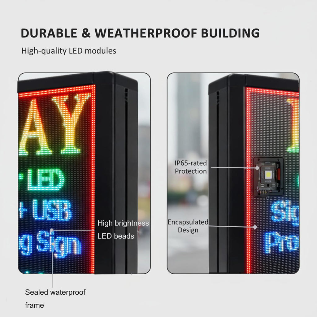 LED Advertising Sign,P5 39x14 Inches Full Color Programmable Digital Board, High Brightness Scrolling Message Display with WiFi & USB Control for Business Promotion