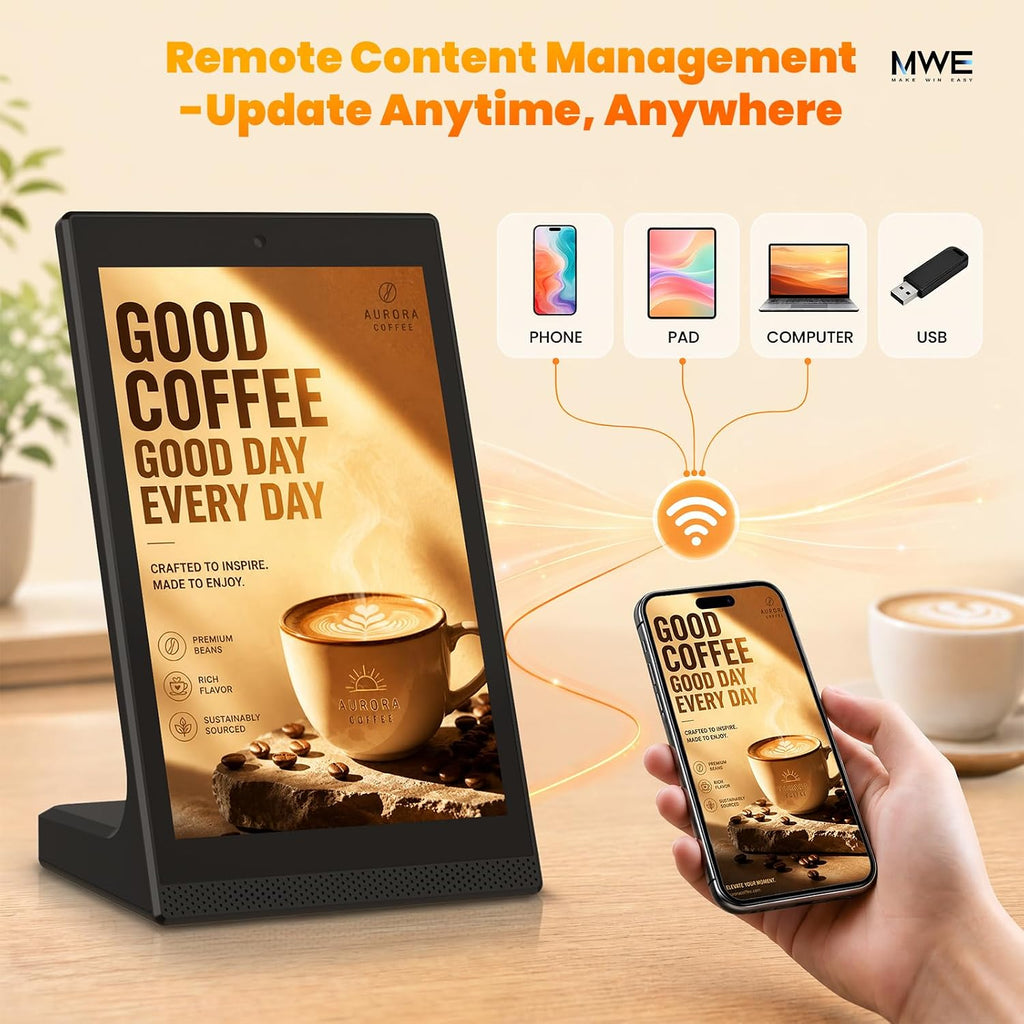 10.1 Inch Android Digital Signage Display, Tabletop Touchscreen Kiosk, Countertop Digital Menu Board with WiFi USB, Desktop Advertising Screen for Restaurants, Retail, Reception