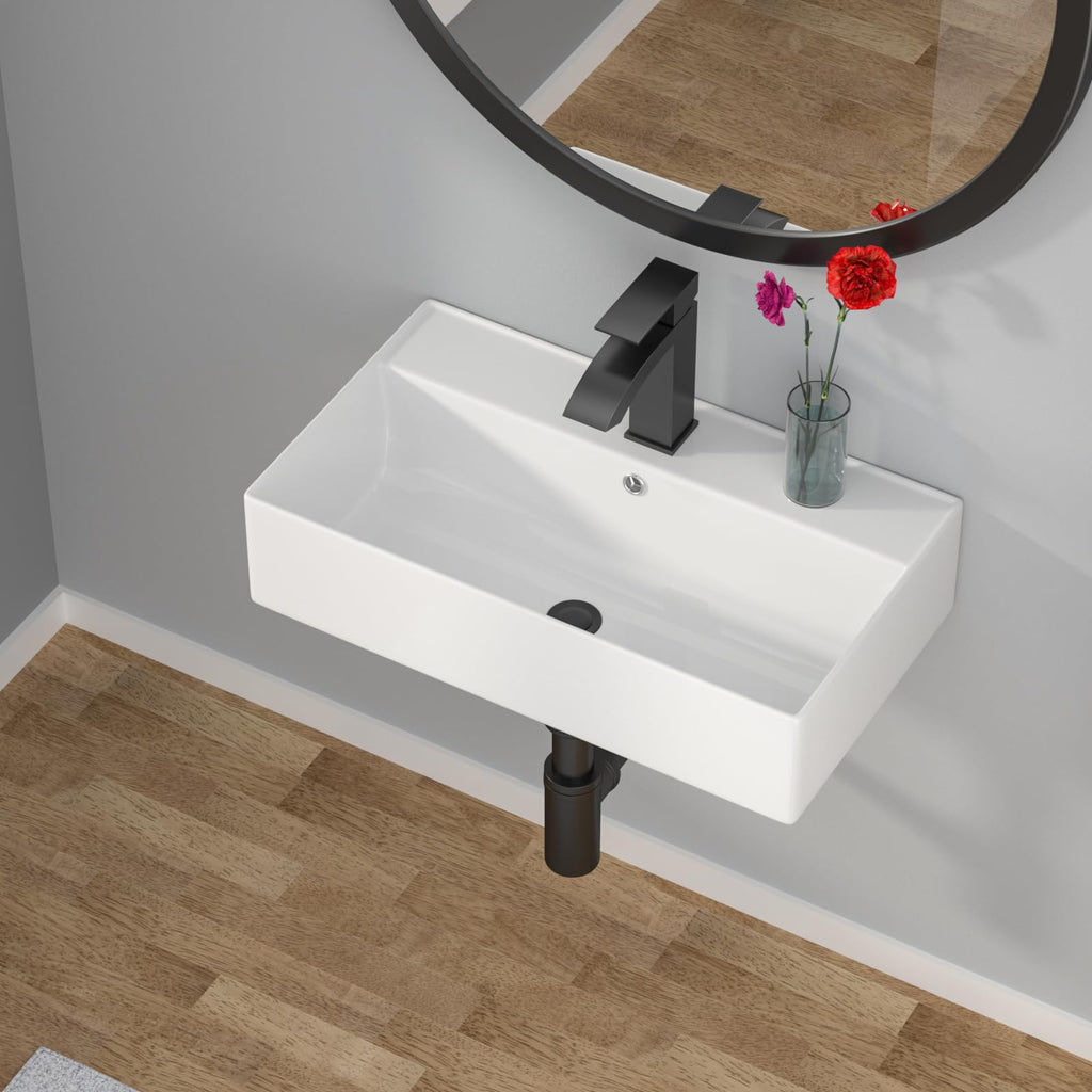 Kichae 16"x12" Vessel Sink Rectangle - Modern Above Matte Black Porcelain Ceramic Bathroom Vessel Vanity Sink Bowl Art Basin