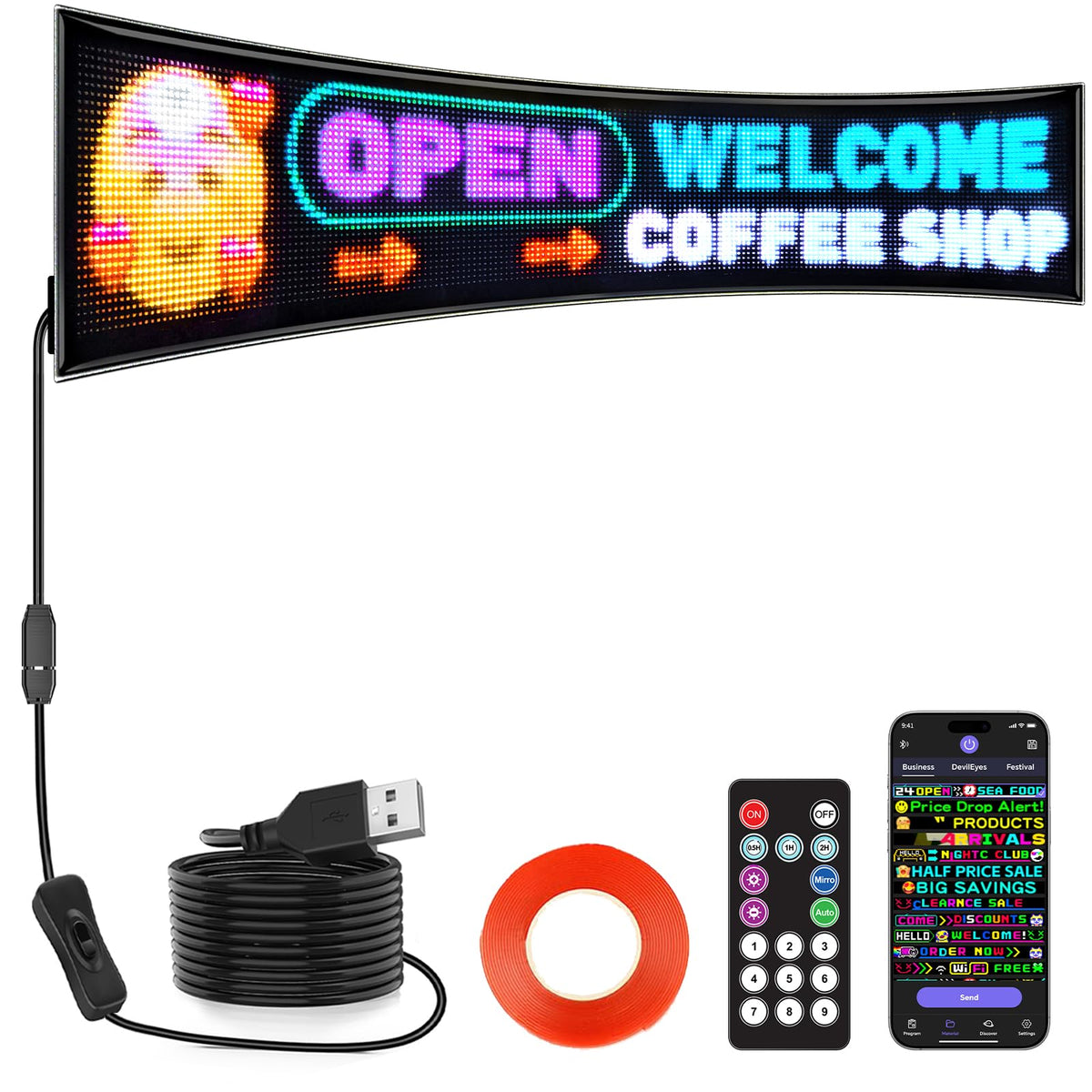 Rayhome 58''x8'' Large Multiple Programmable LED Sign, Full Color Bright Scrolling LED Signs, Bluetooth APP Control Custom Text Pattern Animation digital Display for Store Hotel Bar