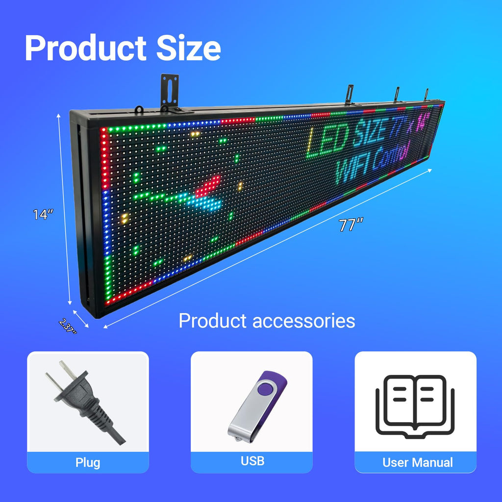 P3 Full Color Programmable LED Sign, IP65 Outdoor, WiFi Control, Support Custom Video, Electronic Message Board for Business, 40''Ã17''