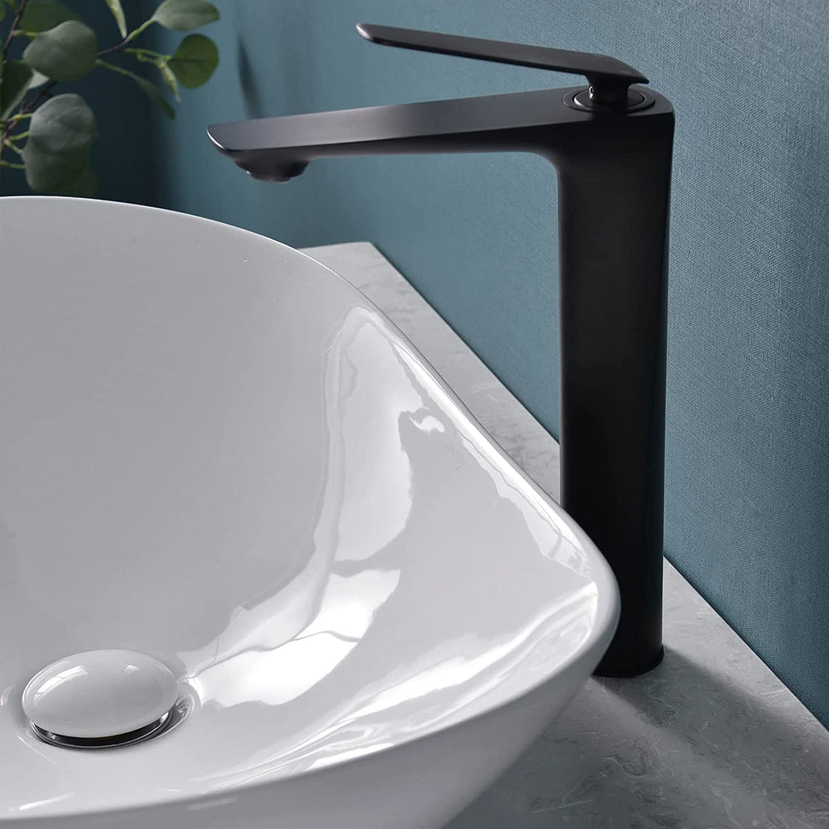 Davivy 24.5'' X 13.8'' Large Matte Black Oval Vessel Sink with Pop Up Drain,Ceramic Bathroom Sink Above Counter,Matte Black and White Vessel Sink for Bathroom (Large)
