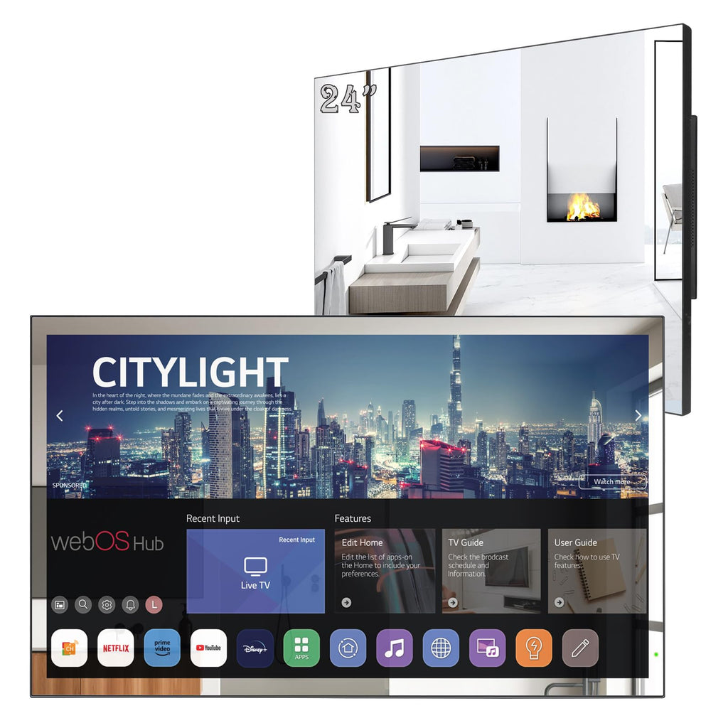 Soulaca 55 inches Smart Waterproof Mirror TV 4K UHD webOS Built-in ATSC DTV Tuner Voice Control, Large Bathroom & Indoor Hotel Resort Television Wall-Mount Big Screen Pool