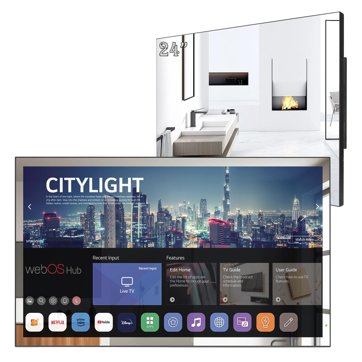 Soulaca 55 inches Smart Waterproof Mirror TV 4K UHD webOS Built-in ATSC DTV Tuner Voice Control, Large Bathroom & Indoor Hotel Resort Television Wall-Mount Big Screen Pool
