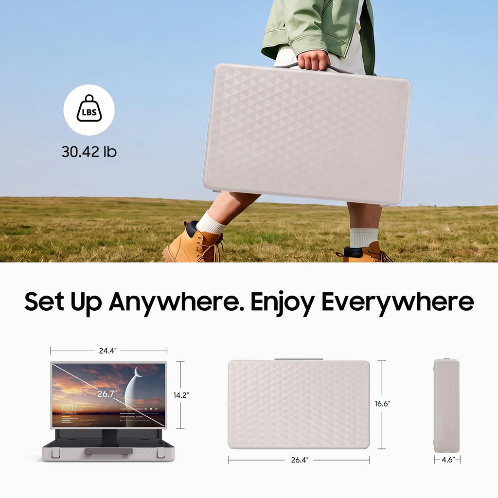 apolosign packgo 27-Inch Portable Entertainment System, Compact Suitcase Design Smart TV, Android OS, Bluetooth 3D Speakers, Built-in Battery 6H, Briefcase Screen Perfect for Travel & Parties (Gray)