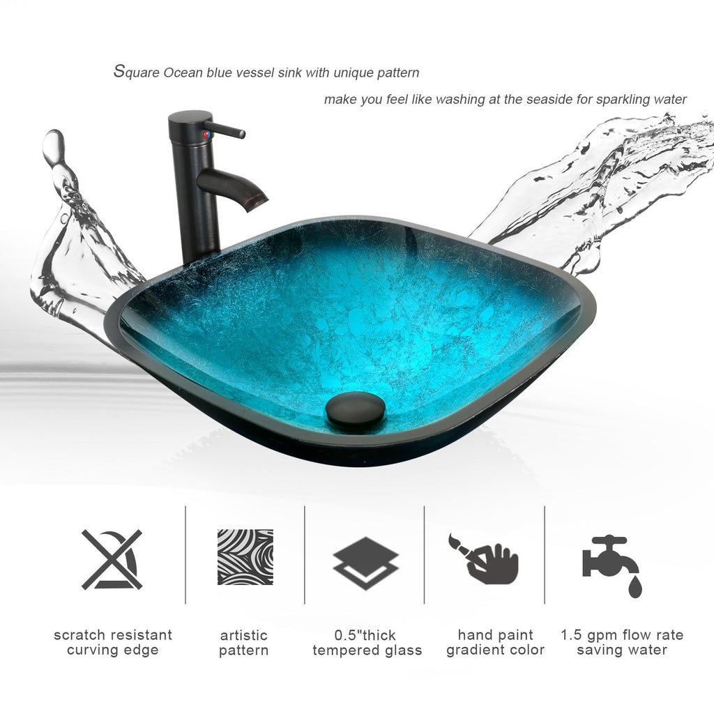 eclife 21.5" Bathroom Vessel Sink Modern Artistic Single Brown Boat Tempered Glass Basin Countertop Bowl Sink for Lavatory Vanity Cabinet, W/Water Save Faucet Pop Up Drain (A29BR)