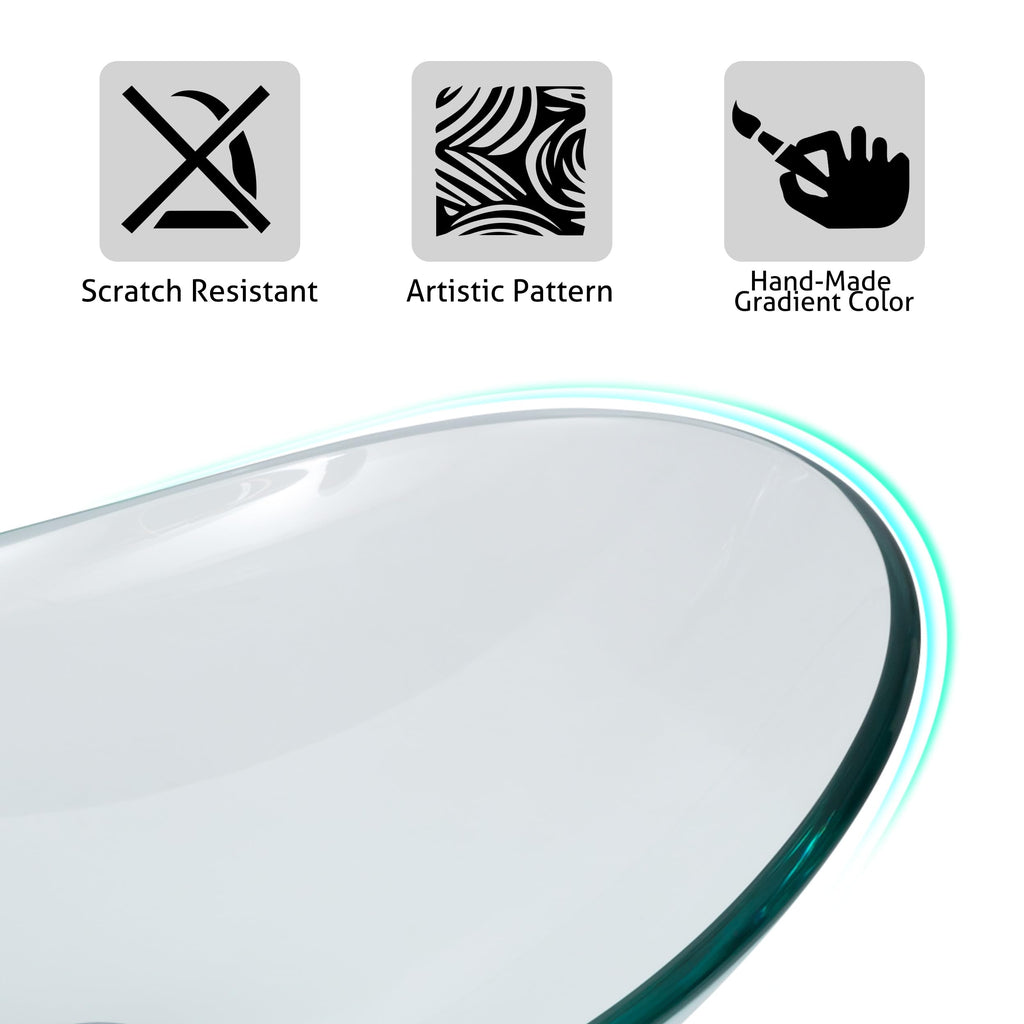 eclife 21.5" Bathroom Vessel Sink Modern Artistic Single Brown Boat Tempered Glass Basin Countertop Bowl Sink for Lavatory Vanity Cabinet, W/Water Save Faucet Pop Up Drain (A29BR)