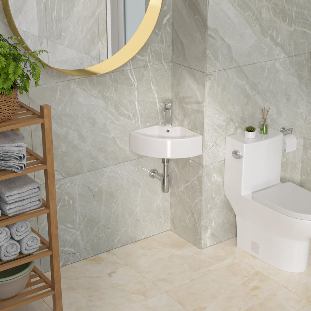 Lordear Wall Mounted Vessel Sink 16x11 Inch, U-Shape White Porcelain Bathroom Sink with Black Faucet and Support Pedestal Legs, Wall Hung Vanity Sink with Towel Rack for Small Bathrooms