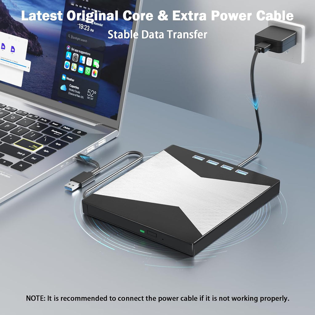 Wbacon 4K External Blu Ray Drive, USB 3.0 & 4 USB Ports 3D Blu Ray Drive