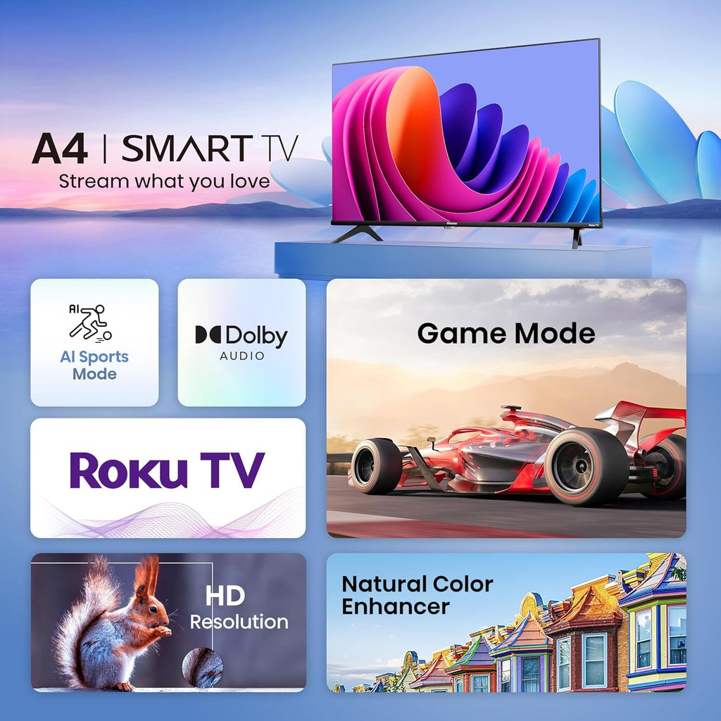 Hisense 40-Inch Class A4 Series FHD 1080p Smart Roku TV with Alexa Compatibility (40A4NR) - Dolby Audio, Slim Bezel Design, Google Assistant