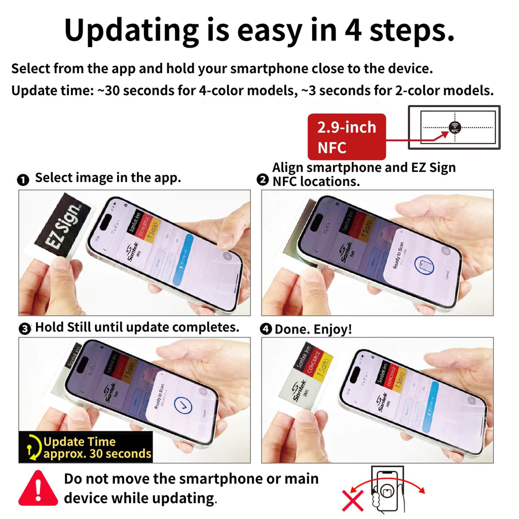 [Santek] EZ Sign NFC E-Paper Display â No Battery, Ultra-Thin 0.13â, Rewritable 4-Color Digital Display, App-Controlled (iOS/Android/PC), IP65 (Silver, 2.9" 6pcs, No Stand and Clip Included)