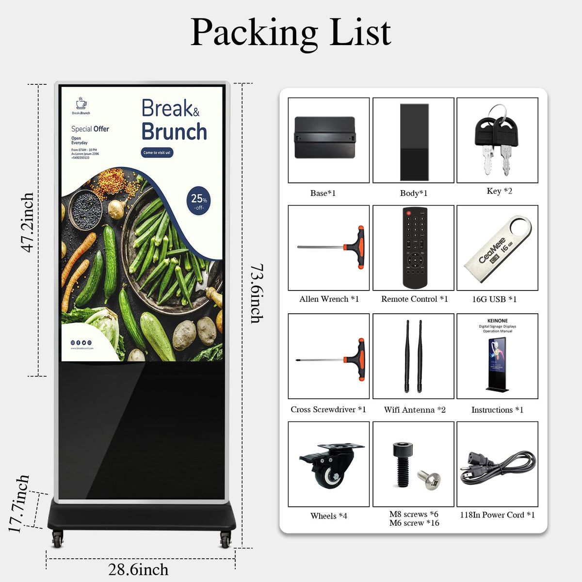 43" Touch Digital Signage Display Kiosk Floor Stand Advertising