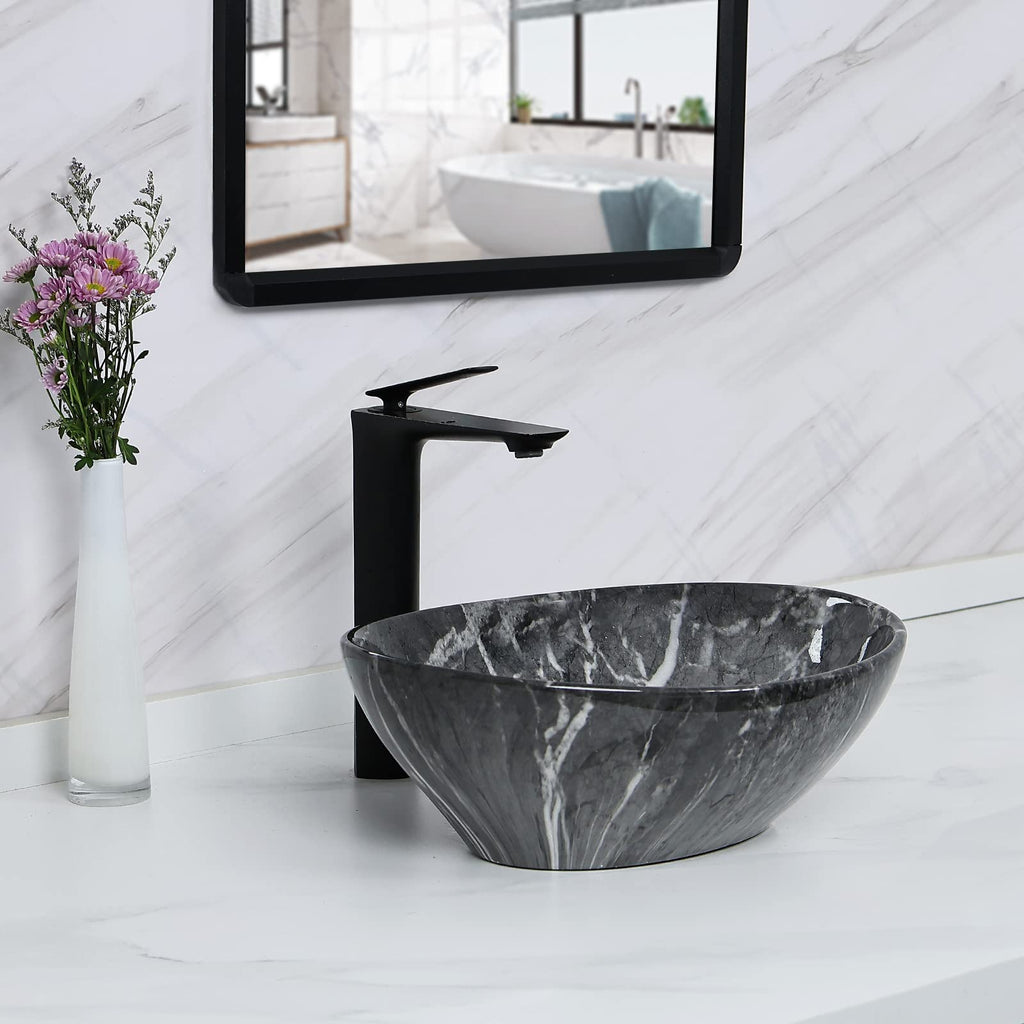 Davivy 15.7'' X 13.4'' Matte Black Oval Vessel Sink with Pop Up Drain,Bathroom Vessel Sinks,Ceramic Vessel Sink,Bathroom Sinks Above Counter,Matte Black Vessel Sinks for Bathrooms