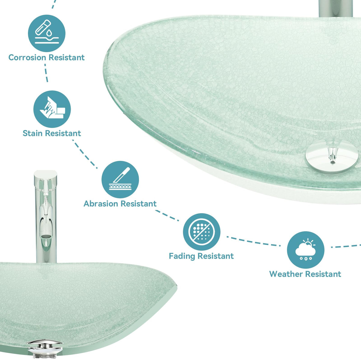 YOURLITE Bathroom Artistic Vessel Sink, Tempered Glass Countertop Bowl Sink