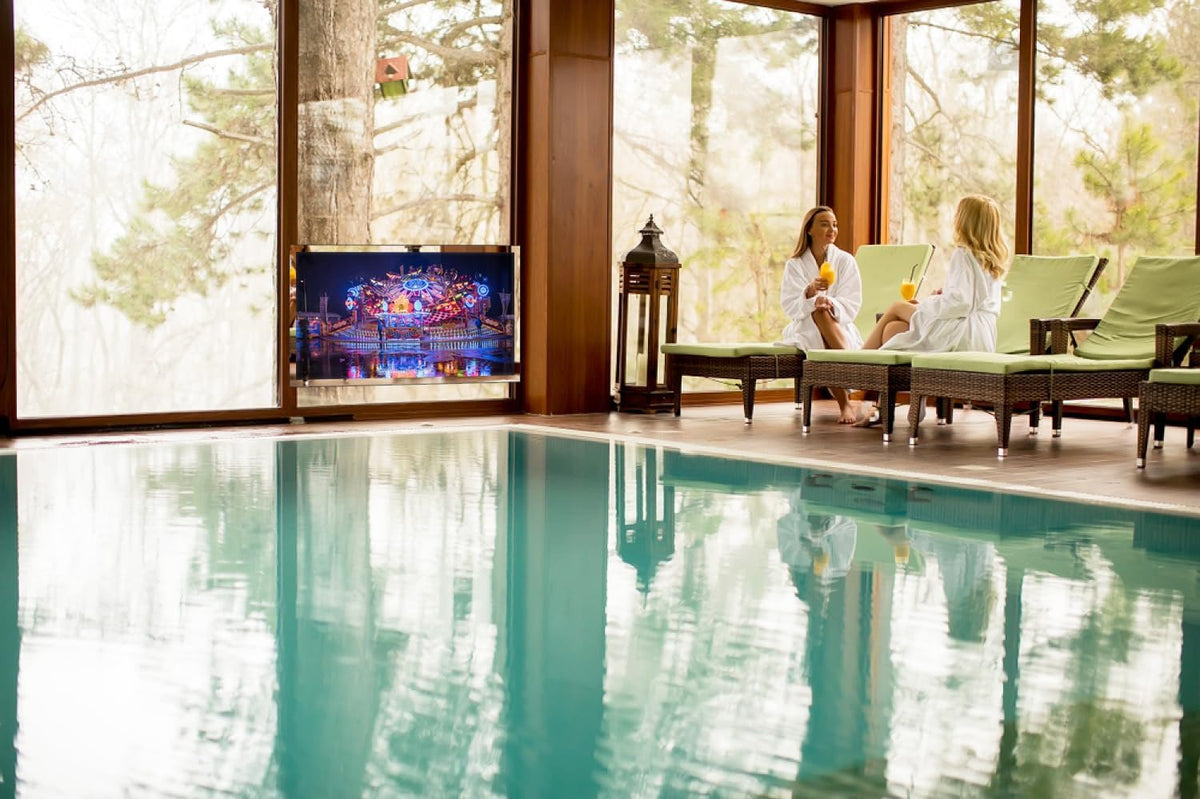 Soulaca 55 inches Smart Waterproof Mirror TV 4K UHD webOS Built-in ATSC DTV Tuner Voice Control, Large Bathroom & Indoor Hotel Resort Television Wall-Mount Big Screen Pool