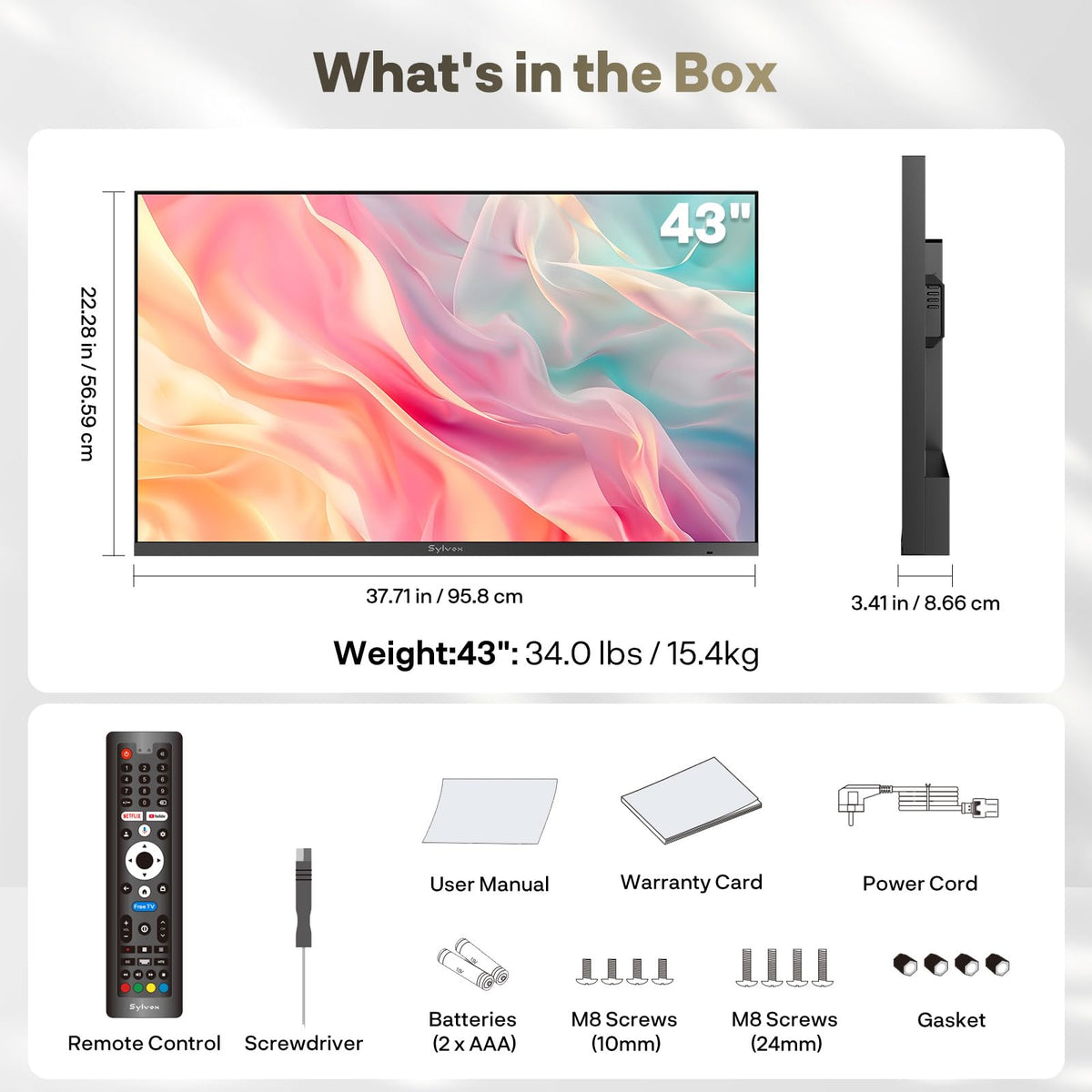 SYLVOX Outdoor TV, 55 inch Smart Waterproof Outdoor TV, 4K UHD Weatherproof