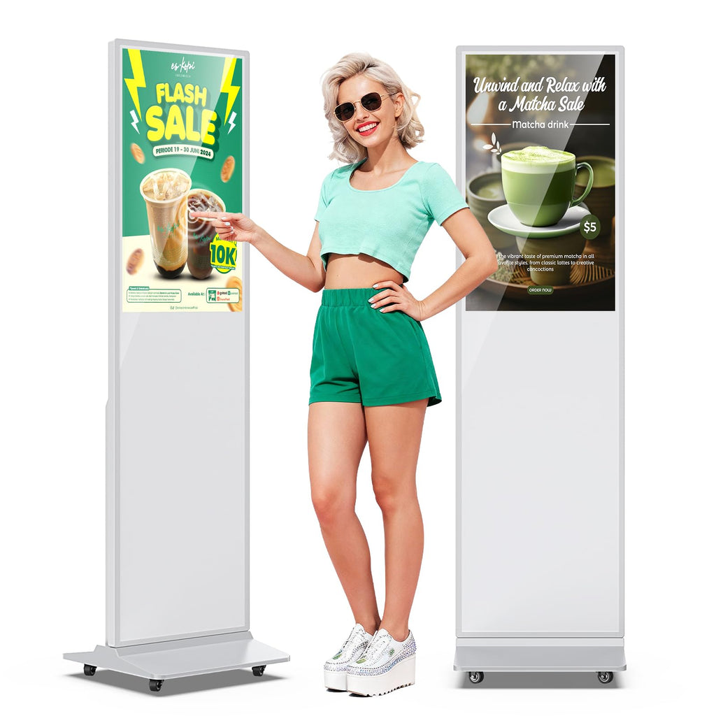 JIYANG 49 Inch Touchscreen Digital Signage Display Kiosk, Indoor Floor Standing LCD Advertising Display with Android Media Player, HDMI/USB/WiFi Input Auto Split Screenï¼Blackï¼