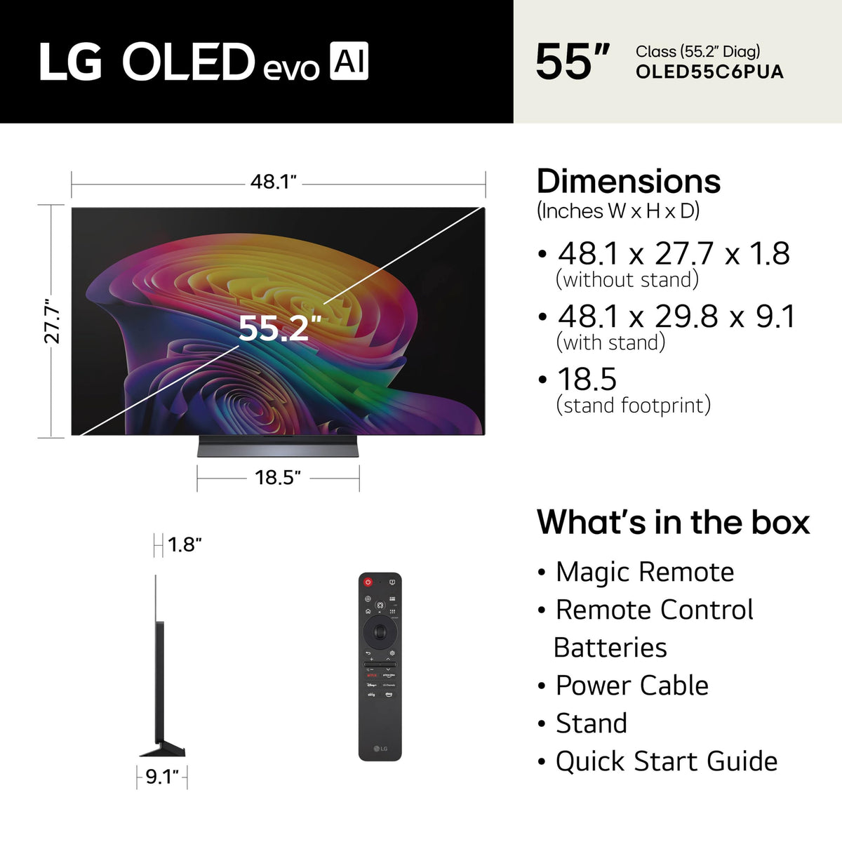 LG 65-Inch Class OLED evo AI 4K C6 Series Smart TV w/Dolby Atmos, Dolby Vision, HDR10, AI Super Upscaling 4K, Filmmaker Mode, Wow Orchestra, Compatible with Alexa (OLED65C6PUA, 2026)