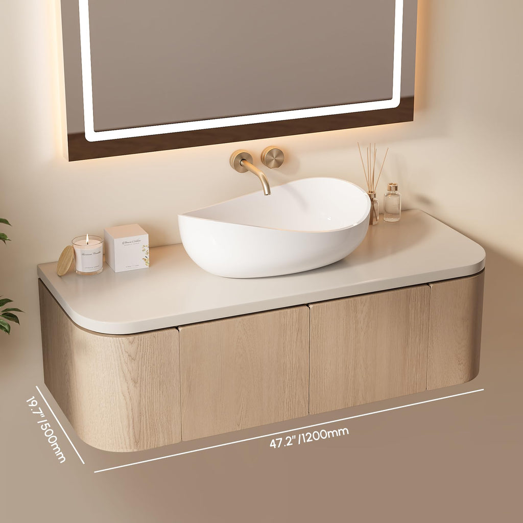 22.44'' Stone Resin Bathroom Vessel Sink, Glossy White