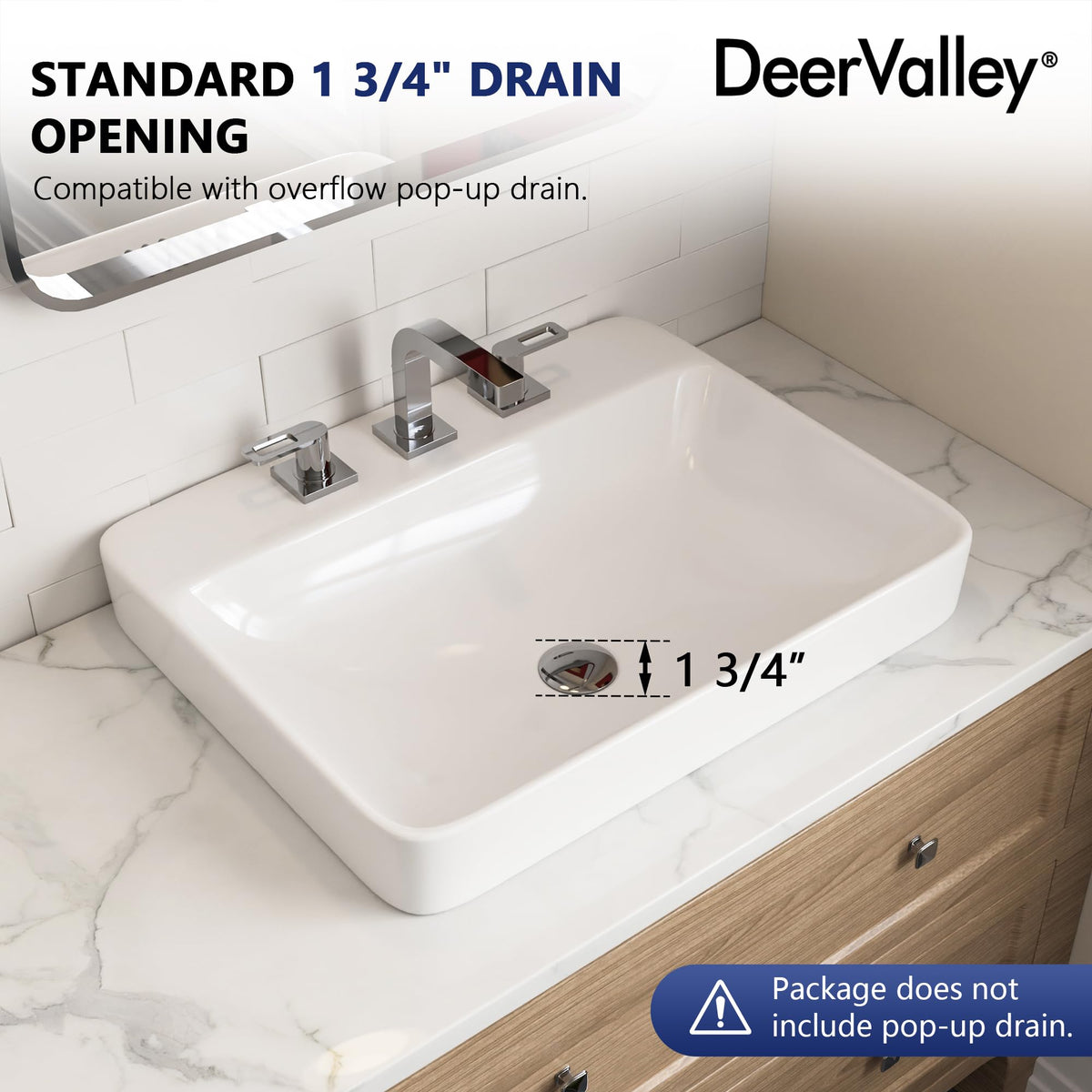 DeerValley Modern Drop In Bathroom Sink White 20"x17" Oval Vanity Art Basin