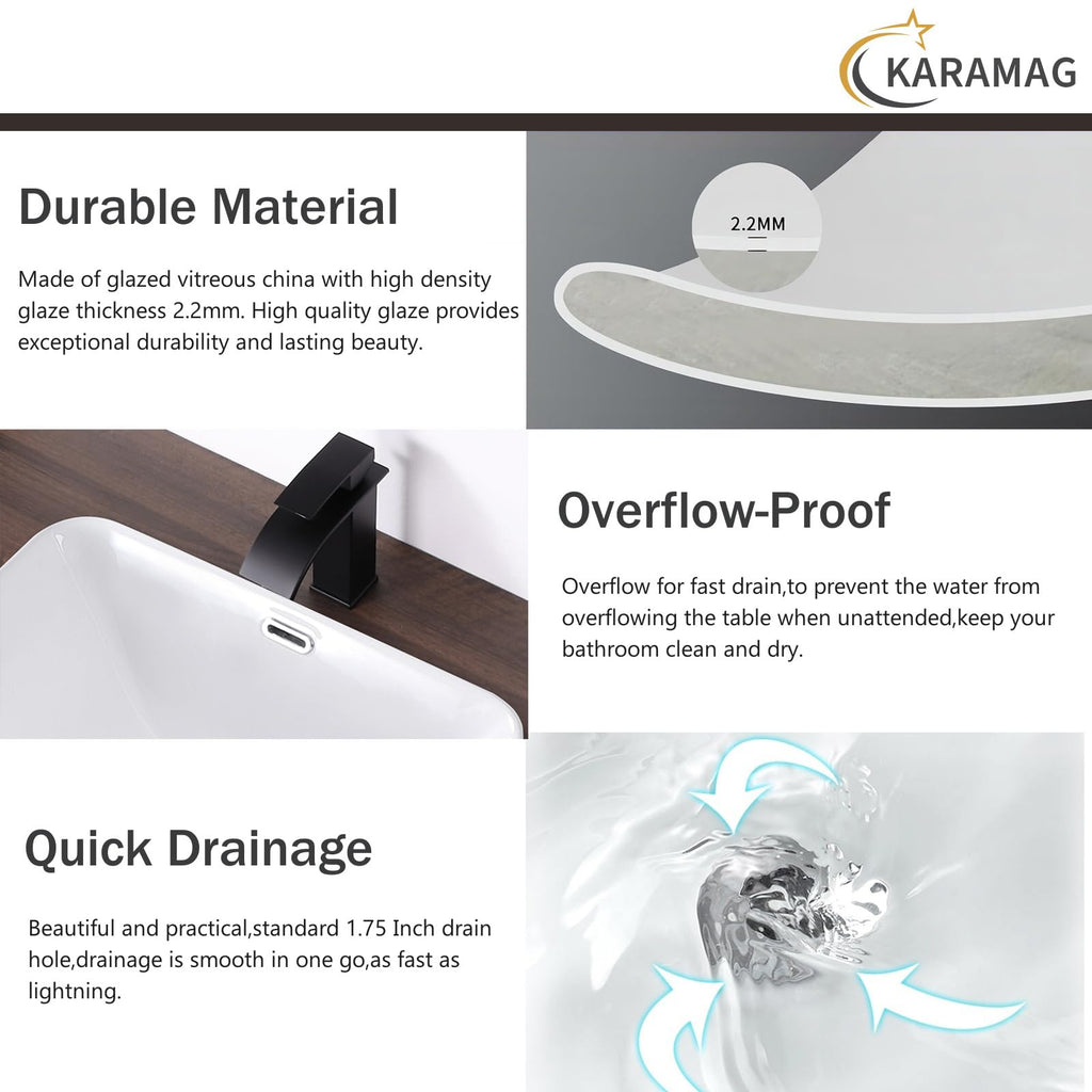 Small Bathroom Vessel Sink 16.7'' x 12.6'' Semi Recessed Bathroom Sink Rectangular Drop-in Vanity Sink with Overflow White Ceramic Modern Art Basin