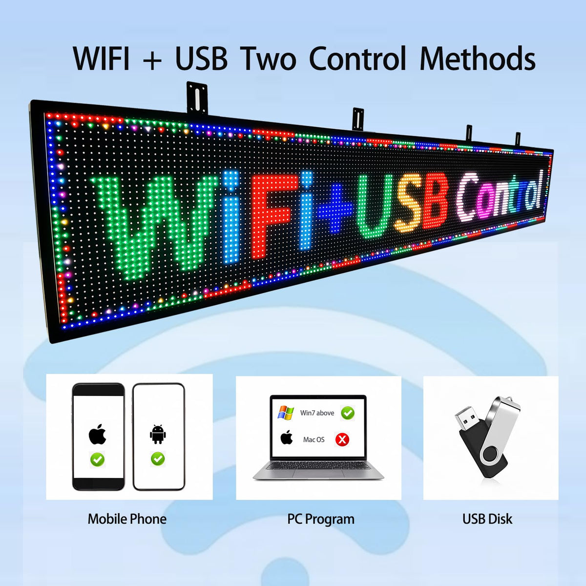 P10 Programmable LED Sign, 40"x14" Scrolling LED Sign for Business, Waterproof LED Display with WIFI & USB Control, 96x32 Pixels SMD Technology Digital Advertising Sign for Shop, Hotel, Store, Restaurant
