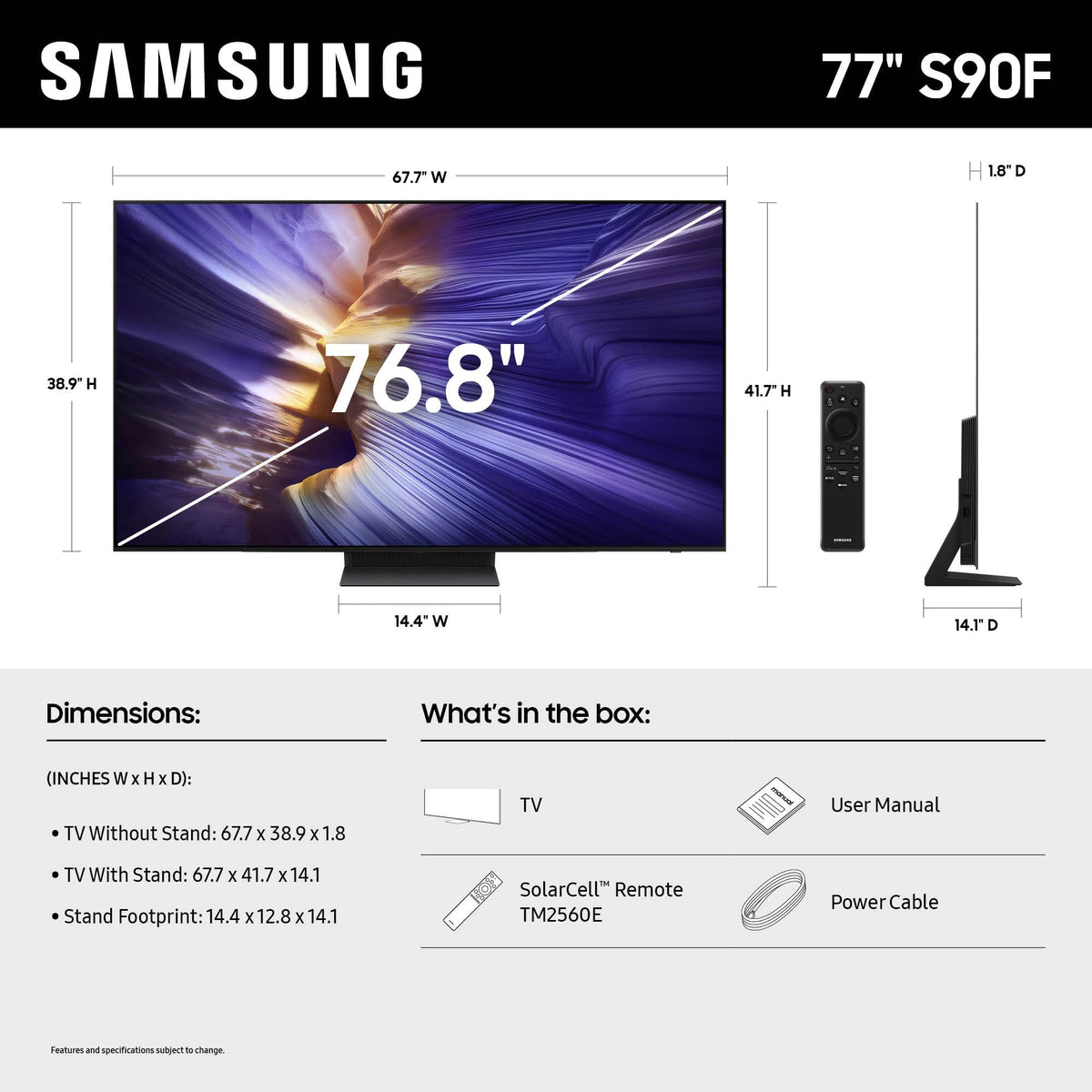 Samsung 65-Inch Class OLED S90F 4K Smart TV (2025 Model) NQ4 AI Gen3 Processor Upscaling Pro HDR +, Motion Xcelerator 144Hz, Vision Alexa Built-in