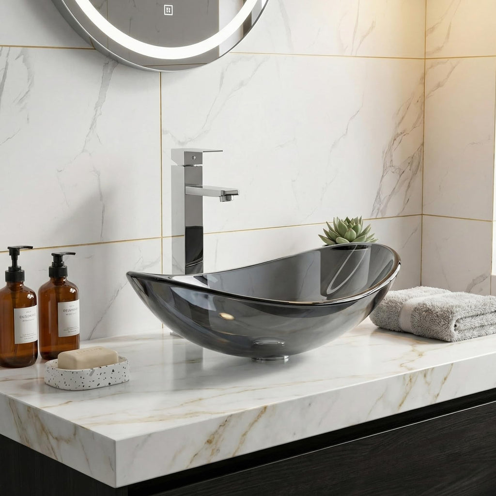Bathroom Leaf Shape Artistic Glass Vessel Sink, Brown