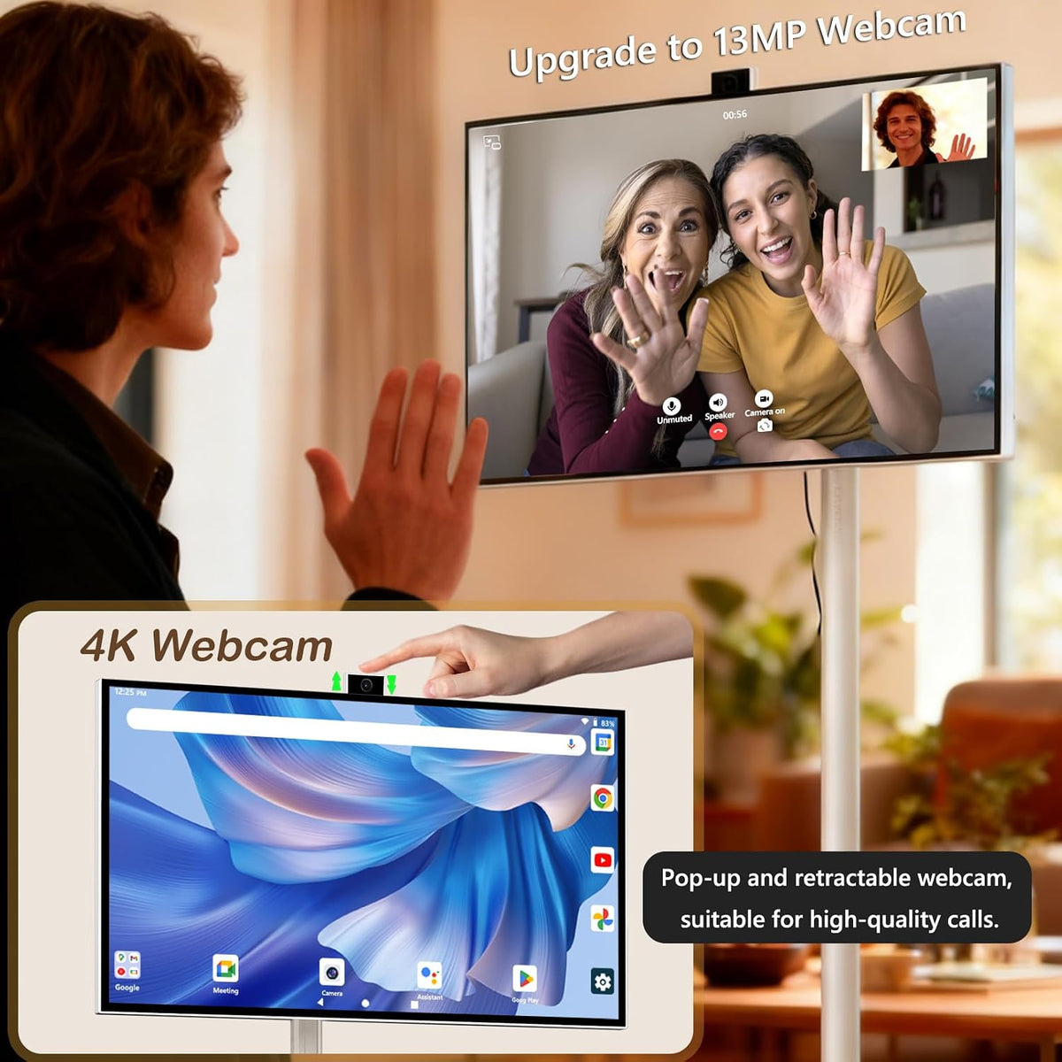 OFD 27" Portable TV on Wheels,Mobile TV Touchsreen for Home,Android 15,Gen2
