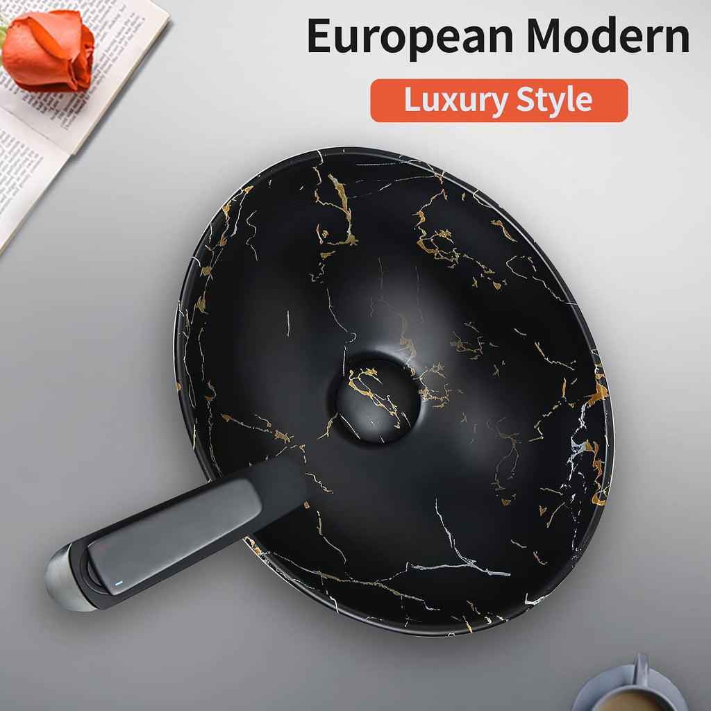 Davivy 16'' X 13.2'' Matte Black Oval Vessel Sink with Pop Up Drain,Bathroom Vessel Sinks,Bathroom Sinks Above Counter,Ceramic Vessel Sink,Counter top Sink,Black Sink Bowls for Bathroom