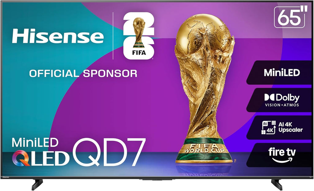 Hisense 65" Class QD7 Series Mini-LED 4K UHD Smart Fire TV (65QD7QF, 2025 Model) - QLED, HDR10+, Dolby Vision, Dolby Atmos, Game Mode Plus, ALLM, Alexa Built in with Voice Remote, Streaming TV, Black