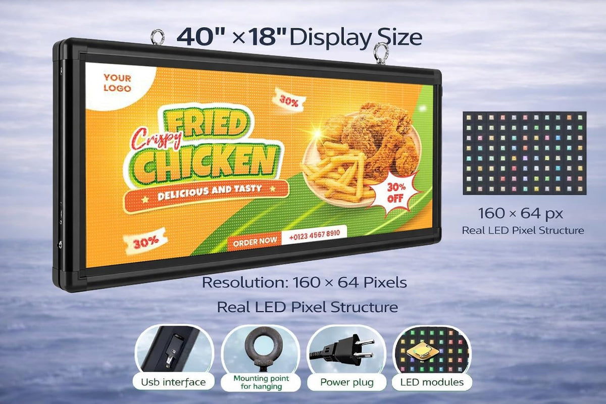 Outdoor P10 LED Message Sign 39"x14" Waterproof High Brightness WiFi Programmable Scrolling Text Display Board for Business, Storefront, Restaurant, Church, Events