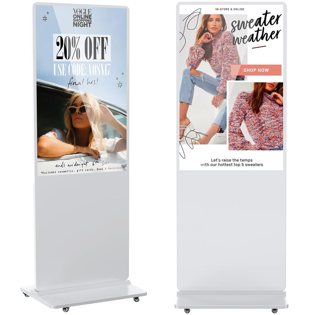 32 inch Indoor Digital Signage LCD Screen IPS Floor Standing Digital Kiosks Interactive Displays with WiFi HDMI/USB Input Auto AD Player, Android OS Black