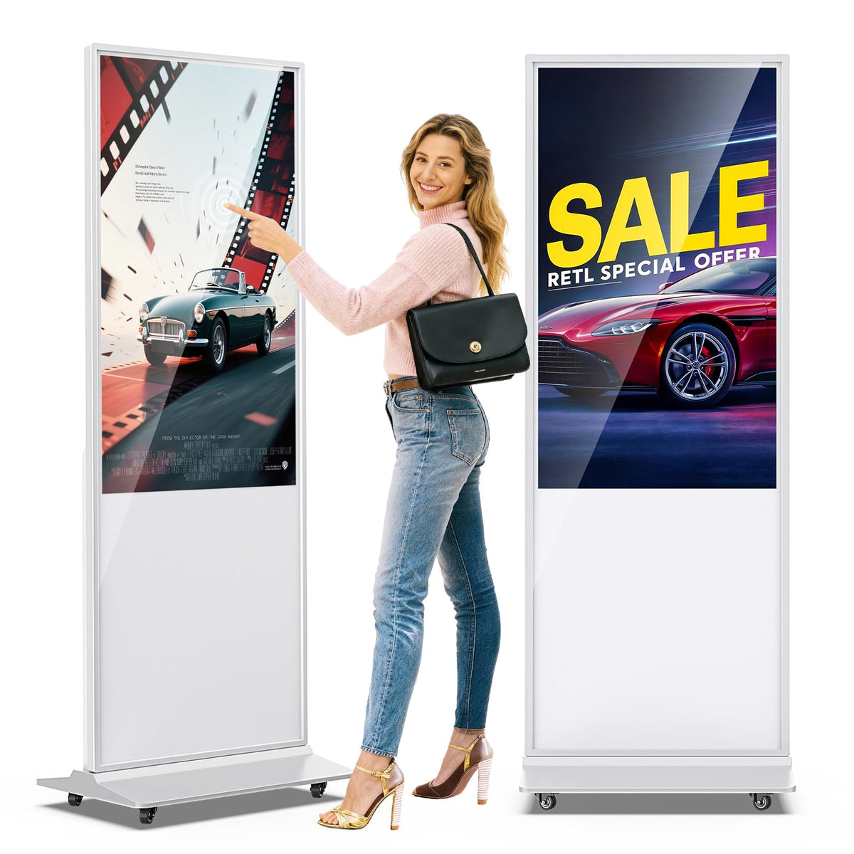 JIYANG 49 Inch Touchscreen Digital Signage Display Kiosk, Indoor Floor Standing LCD Advertising Display with Android Media Player, HDMI/USB/WiFi Input Auto Split Screenï¼Blackï¼