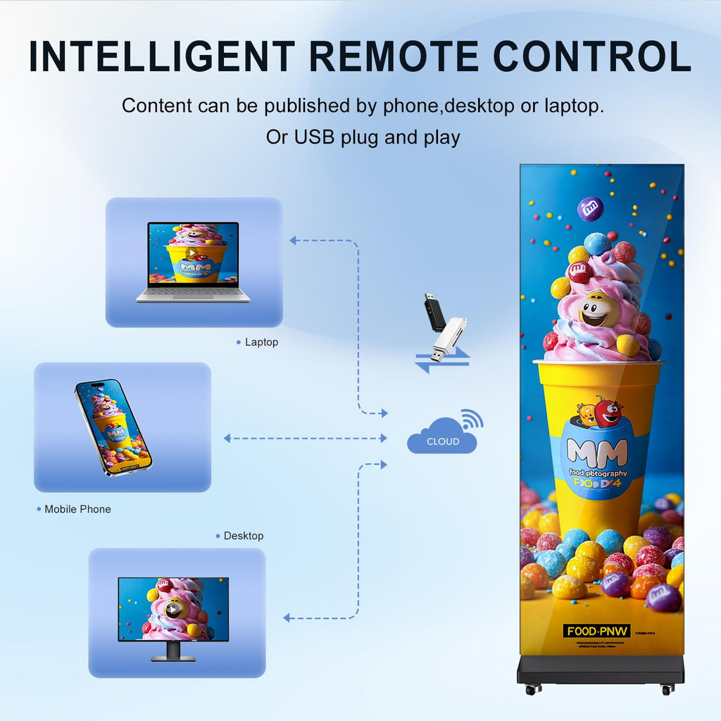 43 Inch Outdoor Digital Signage A-Frame Displays, Rechargeable Digital LCD Kiosks, Moveable Commercial Totem, IP65 Waterproof, Auto Adjustment 2000nits High Brightness Screen, High Capacity Battery for Restaurant/Bar/Food Truck/Store